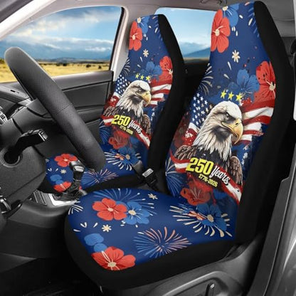 Front Seat Covers Breathable 250 Years USA 1776-2026 Car Seat Protectors EStretch Polyester Fabric Cover Universal for Most Vehicles Sedan Truck, Easy to Install - color: 250 Years USA 1776-2026