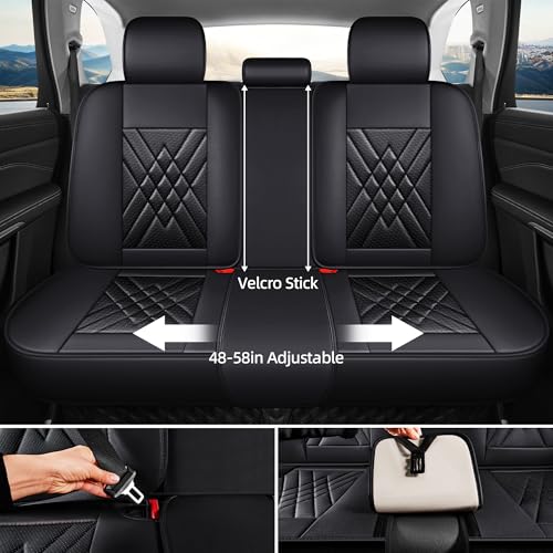 Car Seat Covers 5-Piece Full Set Durable Leather, Anti-Slip Waterproof Car Accessories Custom Fit for Most Cars, SUV & Sedan（Black）