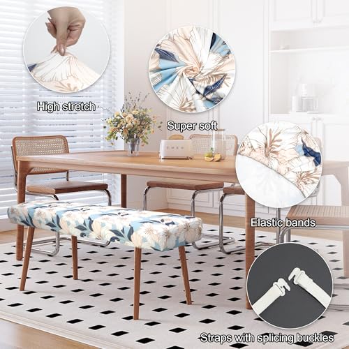 Stretch Bench Cover, Seat Cushion Protector, Washable Slipcover, Printed Rectangle Cover for Dining Room, Living Room, Kitchen - color: Blue-backed Lily