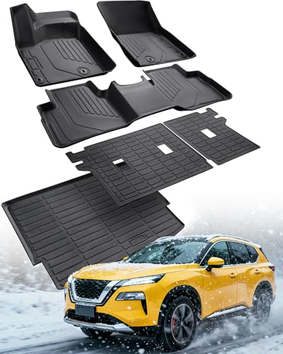 Floor Mats for Nissan Rogue 2026 2025 2024 2023 2022 2021 Accessories, All Weather Protection Heavy Duty Car Floor Liners, Full Coverage TPE Rubber Cargo Mats with Backrest Protectors (Not for Sport)