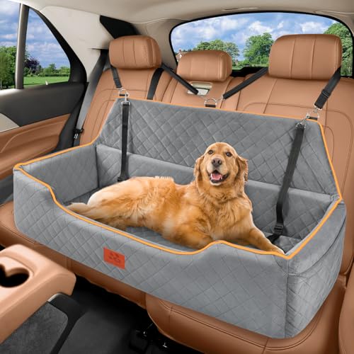 Large Dog Car Seat for Dods Under 100 Lbs, Memory Foam Dog Car Bed for Backseat & Trunk, Detachable and Washable Cover, Pet Travel Seat with Storage Pockets, 2 Safety Belts - color: Gray