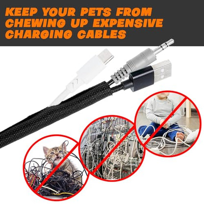 Split Braided Sleeve Cable Management Wire Loom Cord Covers for High-Temperature Automotive Harness and Home Cable Management, 25ft - 1/2 inch Self-Wraping Tubing Cord Protector - size: 1/2"-25 Feet