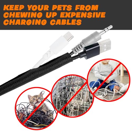 Split Braided Sleeve Cable Management Wire Loom Cord Covers for High-Temperature Automotive Harness and Home Cable Management, 25ft - 1 inch Self-Wrapping Tubing Cord Protector - size: 1"-25 Feet