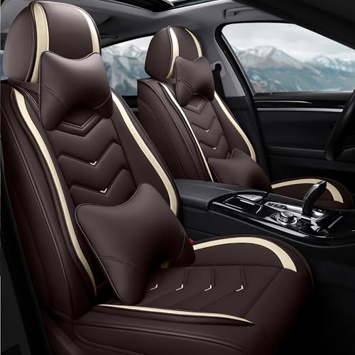Car Seat Covers Fit for Ford F-150/F-250/F-350 2009-2026, Stylish Sport Seat Cover, Waterproof Wear-resistant Premium Car Seat Cover，Ford F-150 Seat Covers. (2 Pcs Front with Pillow/Coffee color) - color: Coffee color, size: Luxury 2 Seats
