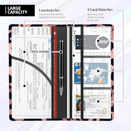 Leather Car Registration and Insurance Card Holder, Cute Car Accessories Vehicle Glove Box Car Organizer for Documents, Cards, License Pink Black Leopard - color: Pink Black Leopard