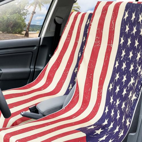 Hahafelt 2 Pack Car Seat Towel Covers with Storage Bag, 63 x 32 Inch Universal Non Slip Waterproof Sweat Protector for Car Truck, Gym Swimming Running, Machine Washable (American Flag) - style: American Flag