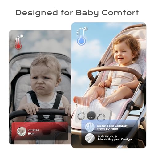 Pink Stroller Cooling Pad with Fan for Baby Girls, 10000mA Rechargeable Battery Baby Car Seat Cooling System for Backseat, Max 10H Ventilation 3 Speeds Cooling Mat Liner for Toddler Summer Essentials - color: Pink