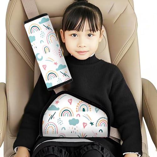 Kid's Seat Belt Cover Pad, Neck & Abdomen Cushion for Children- Soft and Breathable Straps Cover Support (Rainbow) - color: Rainbow
