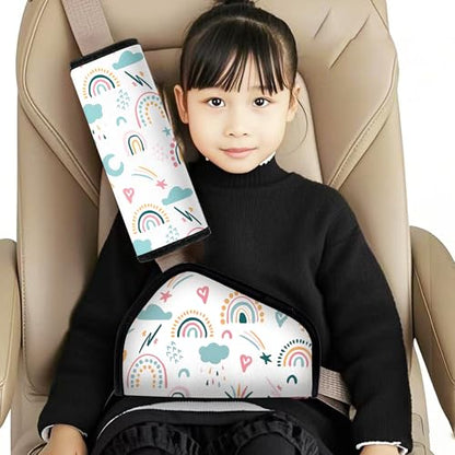Kid's Seat Belt Cover Pad, Neck & Abdomen Cushion for Children- Soft and Breathable Straps Cover Support (Rainbow) - color: Rainbow