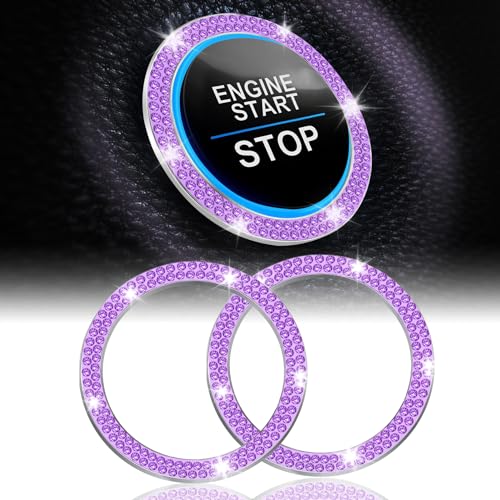 LivTee 2 PCS Crystal Double Rhinestone Car Engine Start Stop Decoration Ring, Bling Car Interior Accessories for Women, Push to Start Button Cover Sticker, Automotive Decals, Purple - color: Double Purple