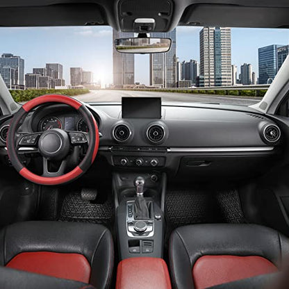 SEG Direct Car Steering Wheel Cover Universal Standard Size 14.5-15 inch, Black and Red Microfiber Leather - color: Black and Red, size: Standard size[14 1/2''-15'']