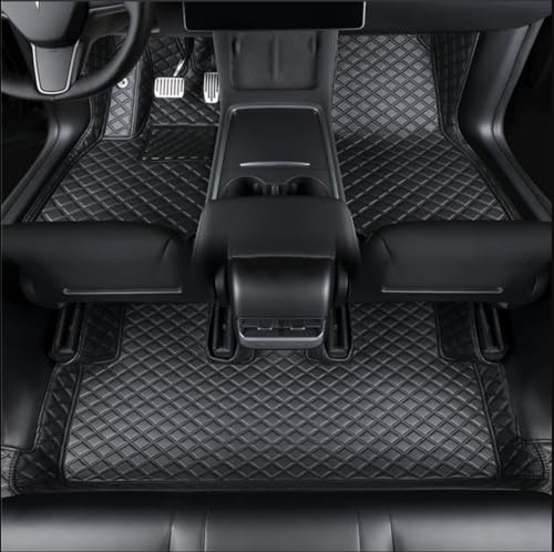 Compatible with Tesla Model Y Floor Mats Floor Liner 2020-2025 Tesla Model Y 5 Seater Car Mats All-Weather Front Backseat Row Mat (Black) - color: Black with Black Stitching, size: 2020-2025 Floor Mat