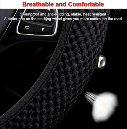 Hiflyer Steering Wheel Cover - Universal 14.5-15 Inch, Soft Microfiber Car Wheel Cover for Women & Men (Black)