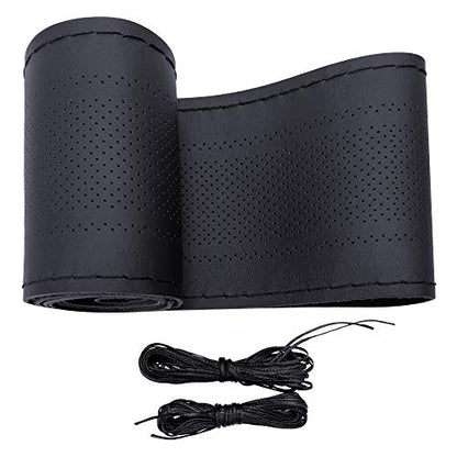 Carodi Leather Steering Wheel Cover, Breathable Non-Slip Design, Soft and Comfortable Feeling, Universal 15 Inch Auto Car Steering Wheel Stitch on Wrap（Size M+, Black） - color: Black, size: M+