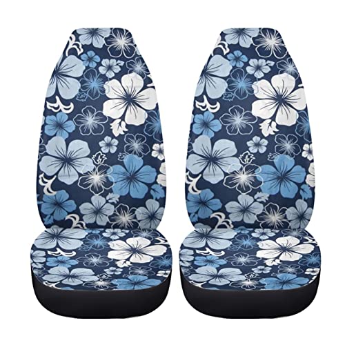 Dreaweet Hawaiian Hawaii Aloha Print with White Hibiscus Flower Car Seat Covers Front Seat Protector Cover Mat Full Set of 2pc Universal Bucket Seat Cover for Car SUV Automotive - color: Flower-7