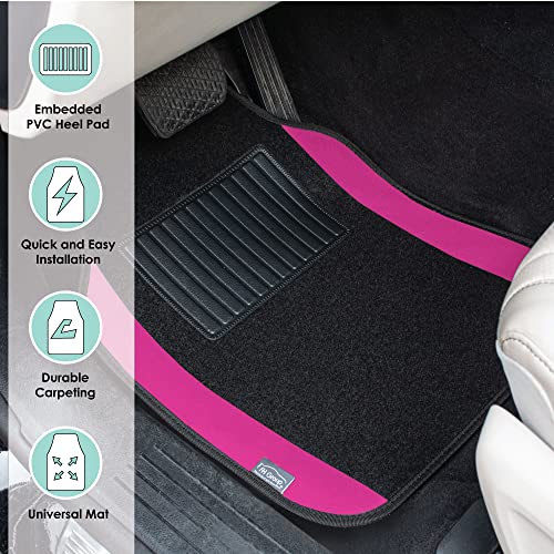 FH Group Automotive Floor Mats – Universal Fit Premium Carpet Car Mats with Driver Heel Pad, Full Set for Cars, SUVs & Trucks - Pink - color: Pink