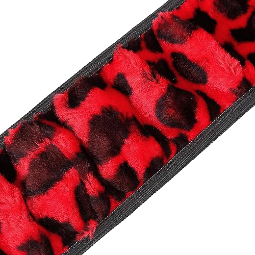 X AUTOHAUX Elastic Leopard Pattern Fluffy Car Steering Wheel Cover with Handbrake Gear Shift Cover Set Universal Red - color: Red
