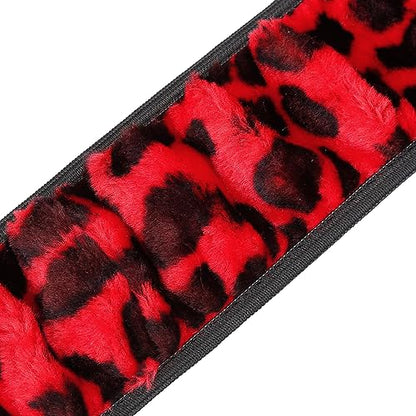 X AUTOHAUX Elastic Leopard Pattern Fluffy Car Steering Wheel Cover with Handbrake Gear Shift Cover Set Universal Red - color: Red