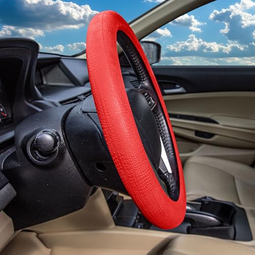 FH Group Universal Fit Silicone Snake Pattern with Massaging Grip Steering Wheel Cover fits most Cars, SUVs, Trucks, and Vans Red - color: Red