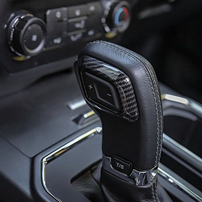 Voodonala Carbon Fiber Black Gear Shifter Head Deacorative Trim for Ford F150 2015 2016 2017 2018 2019 2020(ABS,2Pcs)