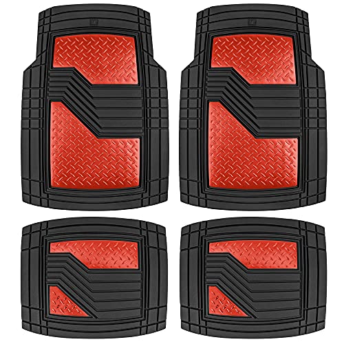Cat® DiamondShield Rubber Floor Mats for Cars Trucks SUV, All Weather Protection, Front and Rear Car Mats with Heel Pad & Anti-Slip Backing, Universal Trim-to-Fit Rubber Floor Mats for Car, Red - color: Black/Red, style: DiamondShield Metallic