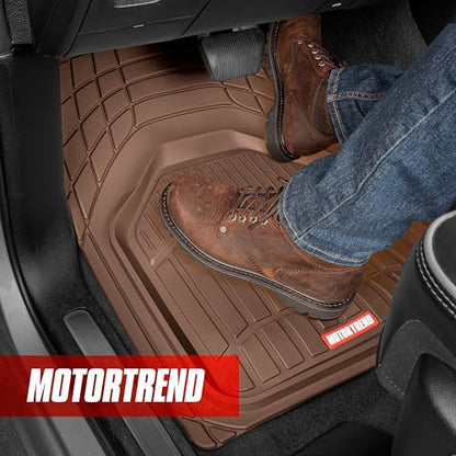 Motor Trend 943-BW FlexTough Defender Car Floor Mats -Next Generation Deep Dish Heavy Duty Contour Liners for Car SUV Truck & Van-All Weather Protection, Trim to Fit Most Vehicles (Brown) - color: Brown, style: FlexTough NextGen