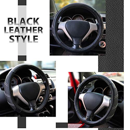 Elantrip Leather Steering Wheel Cover 15 1/2 to 16 inch Universal Large Soft Grip Breathable for Car Truck SUV Jeep Anti Slip Black - color: Black, size: 15 1/2 - 16 Inch