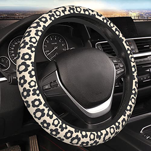 Flowers Vintage Groovy Steering Wheel Cover Universal 15 Inch Cute Car Accessories Protector for Women Men - color: Flowers Vintage Groovy