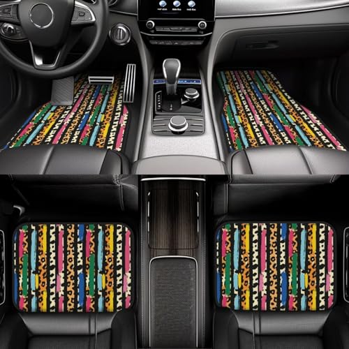 Colorful Stripe Car Floor Mats Leopard Cheetah Animal Universal SUV Truck Van Sedans Front Rear Floor Foot Mats 4-Piece Full Set with Non-Slip Rubber Backing Car Carpets - color: Leopard Stripe