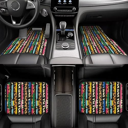 Colorful Stripe Car Floor Mats Leopard Cheetah Animal Universal SUV Truck Van Sedans Front Rear Floor Foot Mats 4-Piece Full Set with Non-Slip Rubber Backing Car Carpets - color: Leopard Stripe