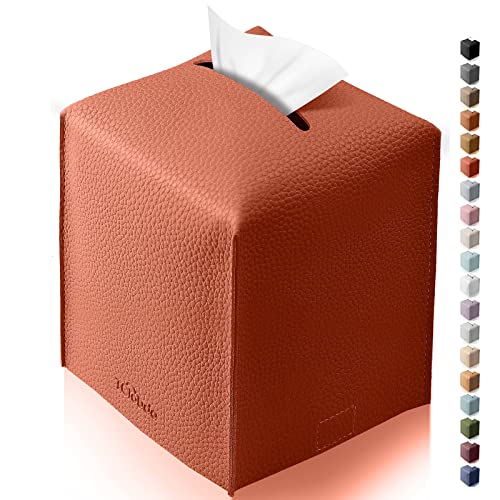 Tissue Box Cover for PU Leather, Modern Simple Solid Color Holder Square Tissue Bag, Ideal for Bathrooms,Office,Car,Outdoor Tent,Dining Table,5"X5"X5", Single Dry Rose - color: Single Dry Rose