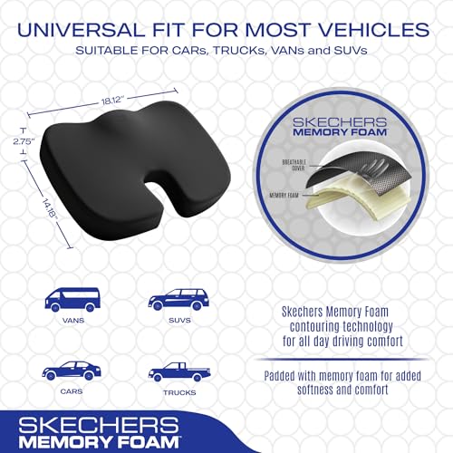 Skechers Memory Foam Car Seat Covers and Seat Cushion,Air Cool Mesh Thick Seat Covers, Two Front car seat Protector, Airbag Compatible, Automotive Comfort Protection for Most Cars, Vans, Trucks, Black