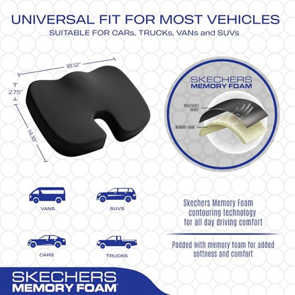 Skechers Memory Foam Car Seat Covers and Seat Cushion,Air Cool Mesh Thick Seat Covers, Two Front car seat Protector, Airbag Compatible, Automotive Comfort Protection for Most Cars, Vans, Trucks, Black