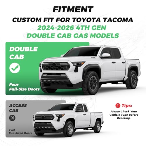 Custom Seat Covers for Tacoma 4th Gen 2024 2025 2026 Double Cab SR5/TRD Sport/TRD Off-Road/SR Full Set with Console Covers, Waterproof Leather Back and Front Seat Protectors Black Brown