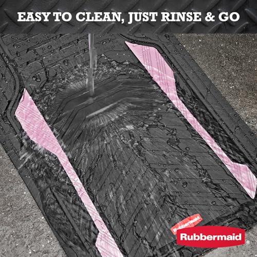 Rubbermaid Car Floor Mat, Heavy Duty All-Weather Car Mats Full Set with Dual-Tone Pink Aluminum Inserts – Universal Fit, Anti-Slip Backing, Trim-to-Fit for Most SUV, Sedan, Van