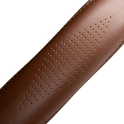 HAOKAY Top Grade Brown Genuine Leather Steering Wheel Cover Men Women, Luxury Steering Wheel Cover for Cars, SUVS and Trucks, Universal 14.5-15 inch - color: BROWN