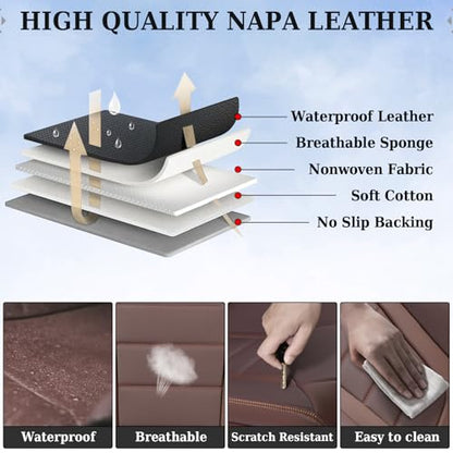 Coverado Car Seat Covers Front, Seat Covers for Cars, Waterproof 2-Pack Car Seat Cushions, Leather Carseat Seat Protectors, Universal Seat Covers Fit for Most Sedans SUV Pick-up Trucks(Brown)