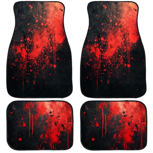 Grunge Car Floor Mats Set of 4 Red Black Paint Splatter Abstract Carpet Front Rear Carpets Mat Decorative Car Floor Carpets Non-Slip Auto Car Accessories Universal Fit Car Accessories for Truck - color: Grunge