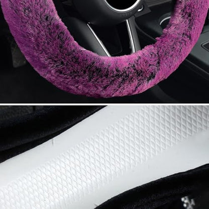 KAFEEK Frost Fluffy Microfiber Plush Steering Wheel Cover for Winter Warm, Universal 15 inch Soft Fuzzy Steering Wheel Cover,Dreamy Purple - color: purple, size: Standard Size[14 1/2''-15'']