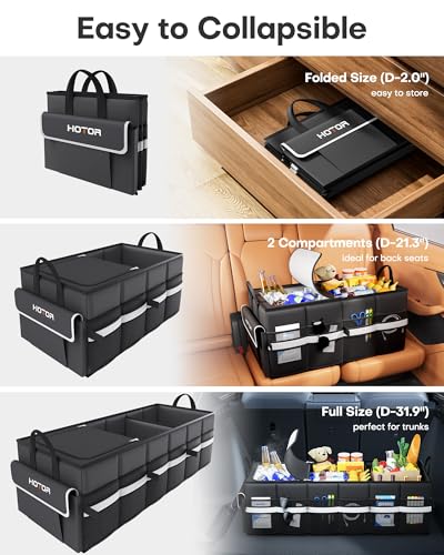 HOTOR Trunk Organizer - Car Organizer with Built-In Leakproof Car Cooler, Collapsible Trunk Organizer with Cooler for Car, SUV, Sedan, with Base Panel (3 Compartments, Black),31.9"×12.6"×10.6"