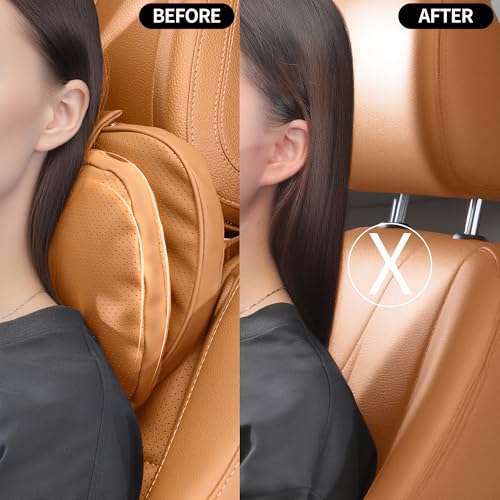 Car Headrest Pillow for Driving, Dual-Sided Leather Design Neck Pillow, Breathable Softness Neck Support, Universal Fit Head Rest Travel Pillow, Palomino Brown, 1 Pack - color: Palomino Brown