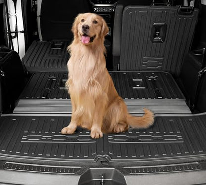 Cargo Mat Backrest Mats 2-in-1 Design for 2017-2023 GMC Acadia 6/7 Seats Accessories, All-Weather TPE Trunk Mat Cargo Liner Protector SLE/SLT/AT4/DENALI(Cargo Mat with Backrest Mats)