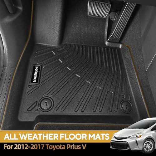 Naibeve Floor Mats for 2012-2017 Toyota Prius V - All Weather Custom for Toyota Prius V Floor Mats & Cargo Mat Waterproof Interior Accessories - size: 2)Prius V|2012-2017