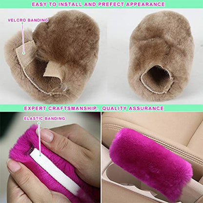 Fuzzy Sheepskin Gear Shift Knob Cover| Cute Pink Car Shifter Cover for Women & Men | Protects Hands from Extreme Temperatures | Handle Level Stick Handball Collar | Enhances Car Interior