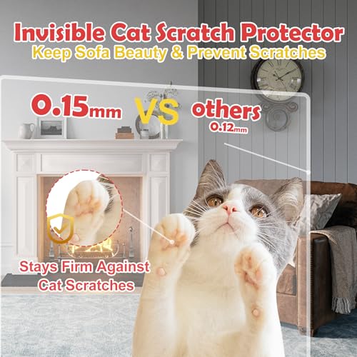 Anti Cat Scratch Furniture Protector - 18-Pack Transparent Furniture Protectors from Cat Claws Easy-Apply Scratching Deterrent and Shield for Sofa Corners, Walls, Doors- with 80 Twist Pins