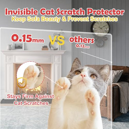 Anti Cat Scratch Furniture Protector - 18-Pack Transparent Furniture Protectors from Cat Claws Easy-Apply Scratching Deterrent and Shield for Sofa Corners, Walls, Doors- with 80 Twist Pins