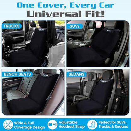 Happeseat Waterproof Car Seat Cover & Protector – Universal Fit Car Seat Towel Cover – Non-Slip Backing, Easy Install & Storage, Machine Washable, Fits Front & Back, Black
