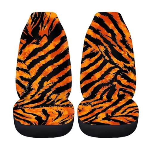 Tiger Stripes Print Car Front Seat Covers, Thin Breathable Easy to Install Automotive Bucket Seat Covers Fits Most Cars SUV Trucks, 2 Piece - color: Tiger Stripes