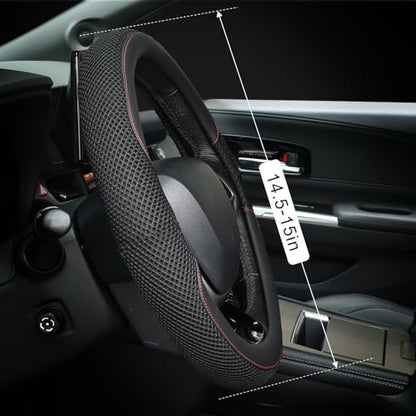 15 Inch Steering Wheel Cover, Cooling Ice Silk，Premium Microfiber Leather Hybrid Design, Anti-Slip Rubber Inner, Breathable, Universal Fit for 14.5-15" Auto Steering Wheels, Black