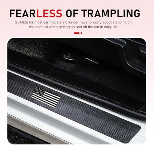 4 PCS Car Door Sill Protectors, American Flag Carbon Fiber Leather Decoration Strip, Waterproof Anti-scratch Guard with Self-adhesive, Universal for Front and Rear Door Entry (Black)